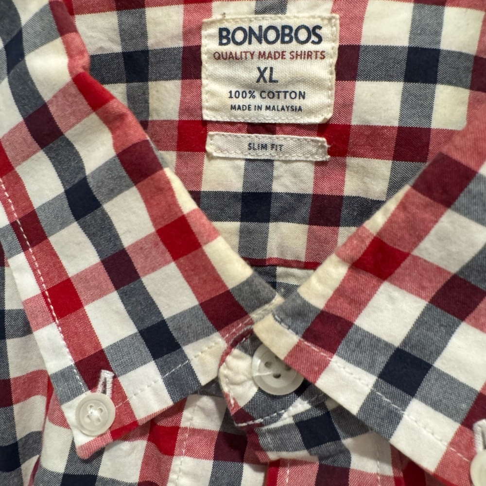 Bonobos Men's Red and Navy Plaid Shirt